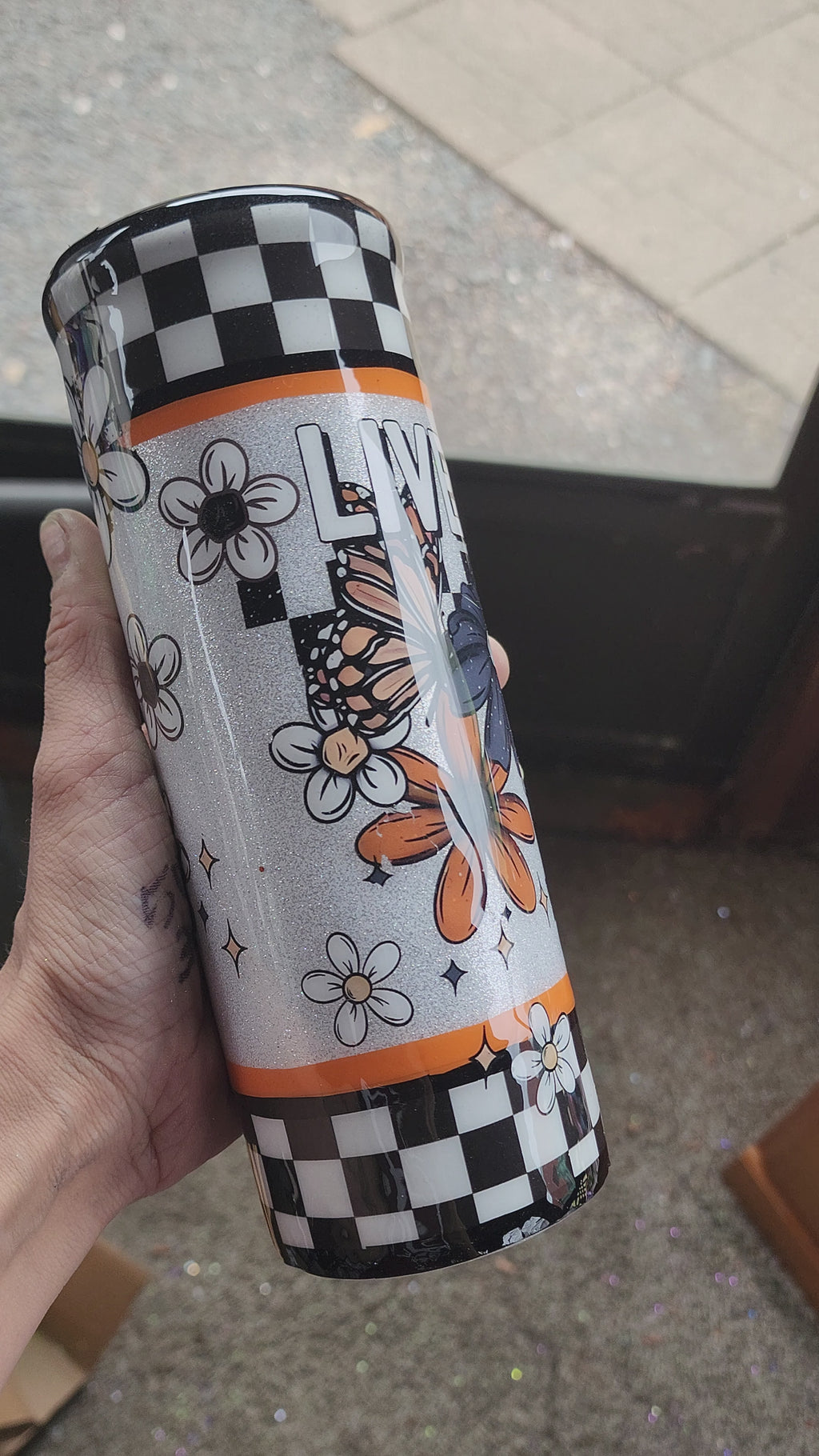 Live Free Floral Glitter Tumbler | 20oz Stainless Steel Epoxy Cup | Silver Sparkle Insulated Drinkware