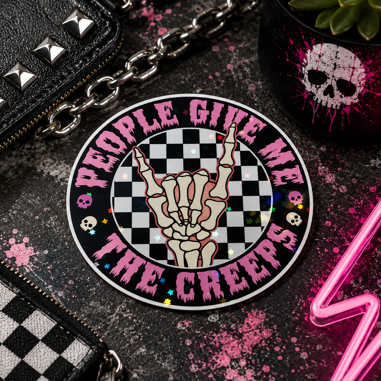 People Give Me the Creeps Vinyl Sticker | Funny Goth Waterproof Skeleton Hand Decal
