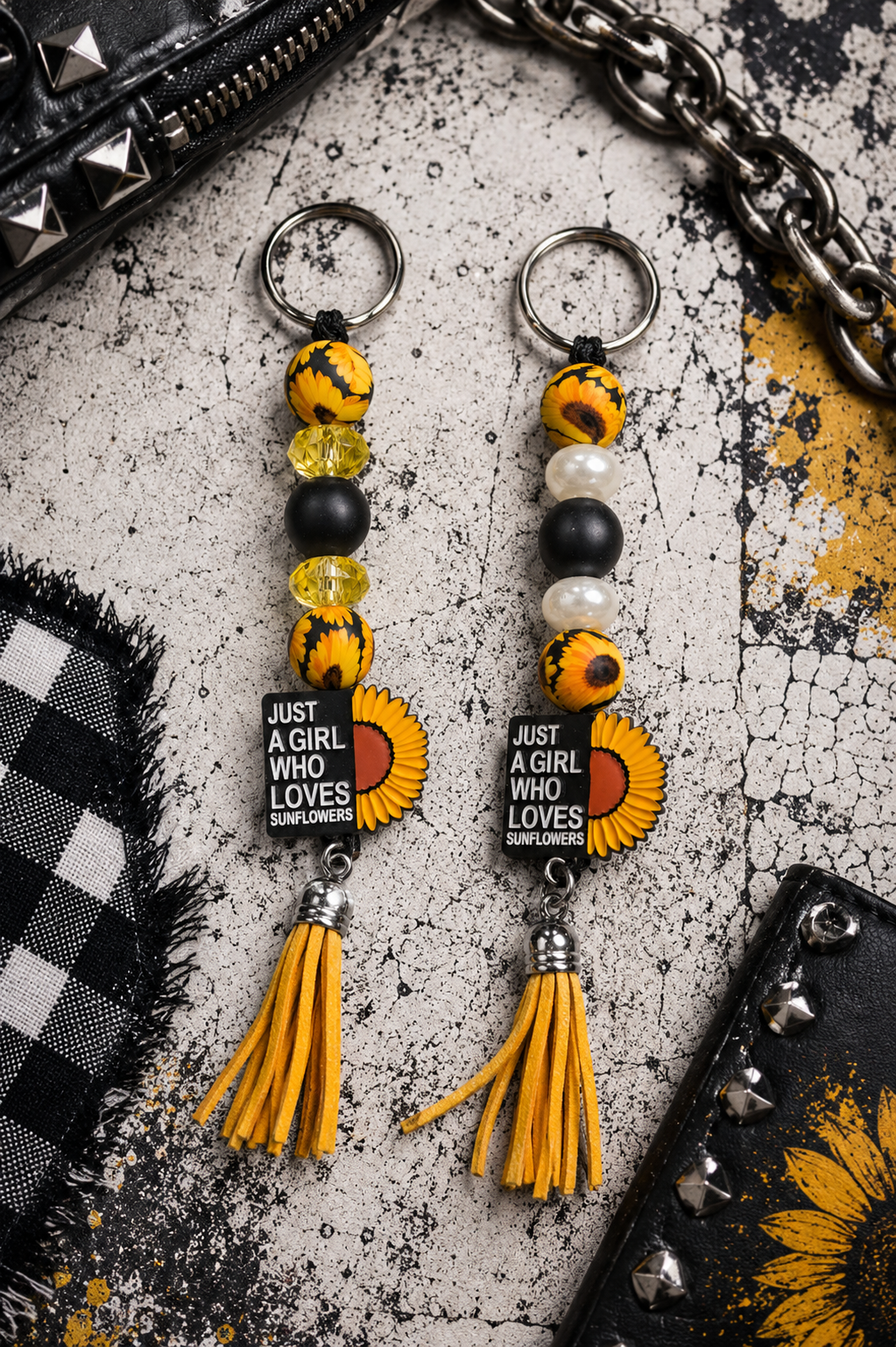 Just a Girl Who Loves Sunflowers Beaded Keychain | Handmade Sunflower Keychain | Floral Tassel Keychain | Cute Sunflower Gift for Her | Backpack Charm | Purse Accessory