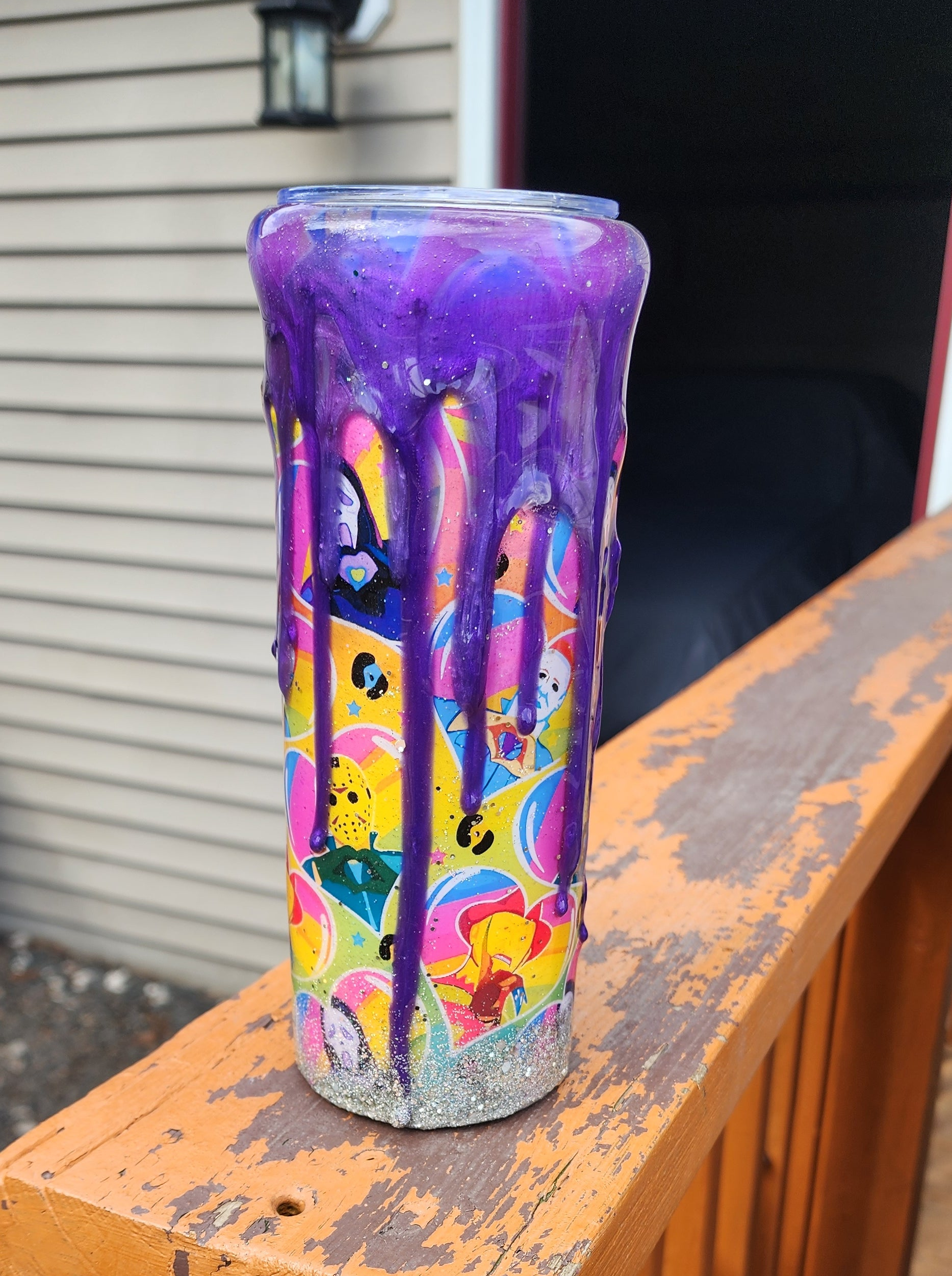 Neon Spooky Tumbler 20oz – Purple Drip Epoxy Cup, Glow Halloween Drinkware, Gothic Cute Coffee Cup, Stainless Steel