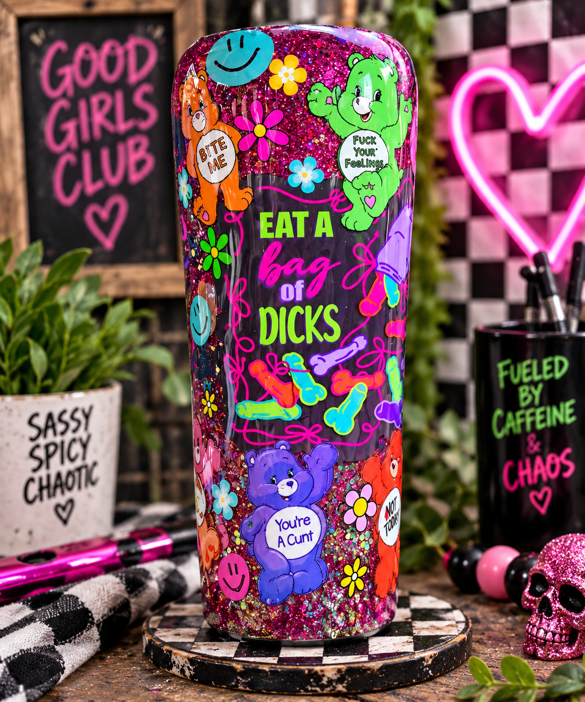 Sassy Swear Bears Epoxy Tumbler | Insulated Stainless Steel Cup with Lid & Straw