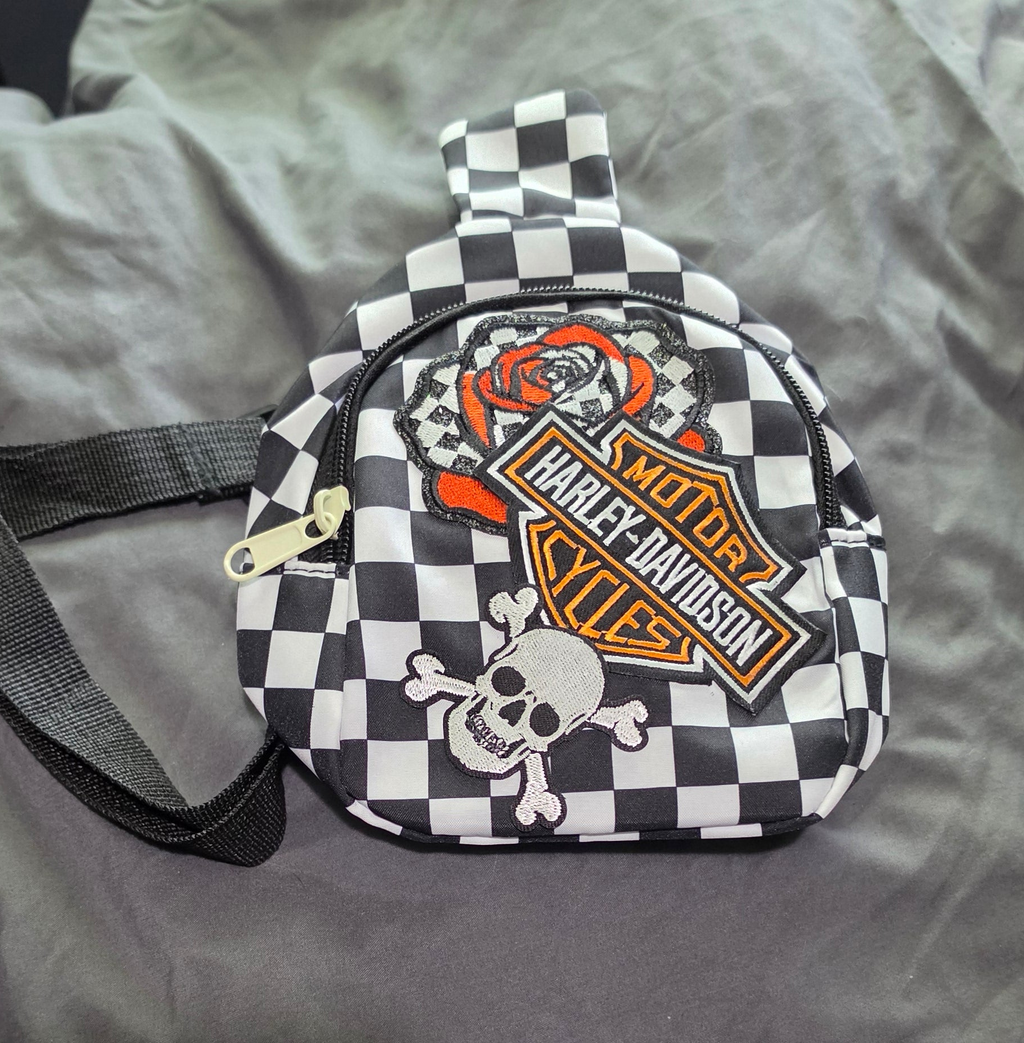 Black & White Checkered Mini Backpack with Orange HD Patch