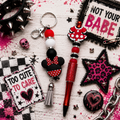 Red, Black & White Beaded Gift Set | Handmade Keychain, Pen & Sticker | Hempin Mayhem