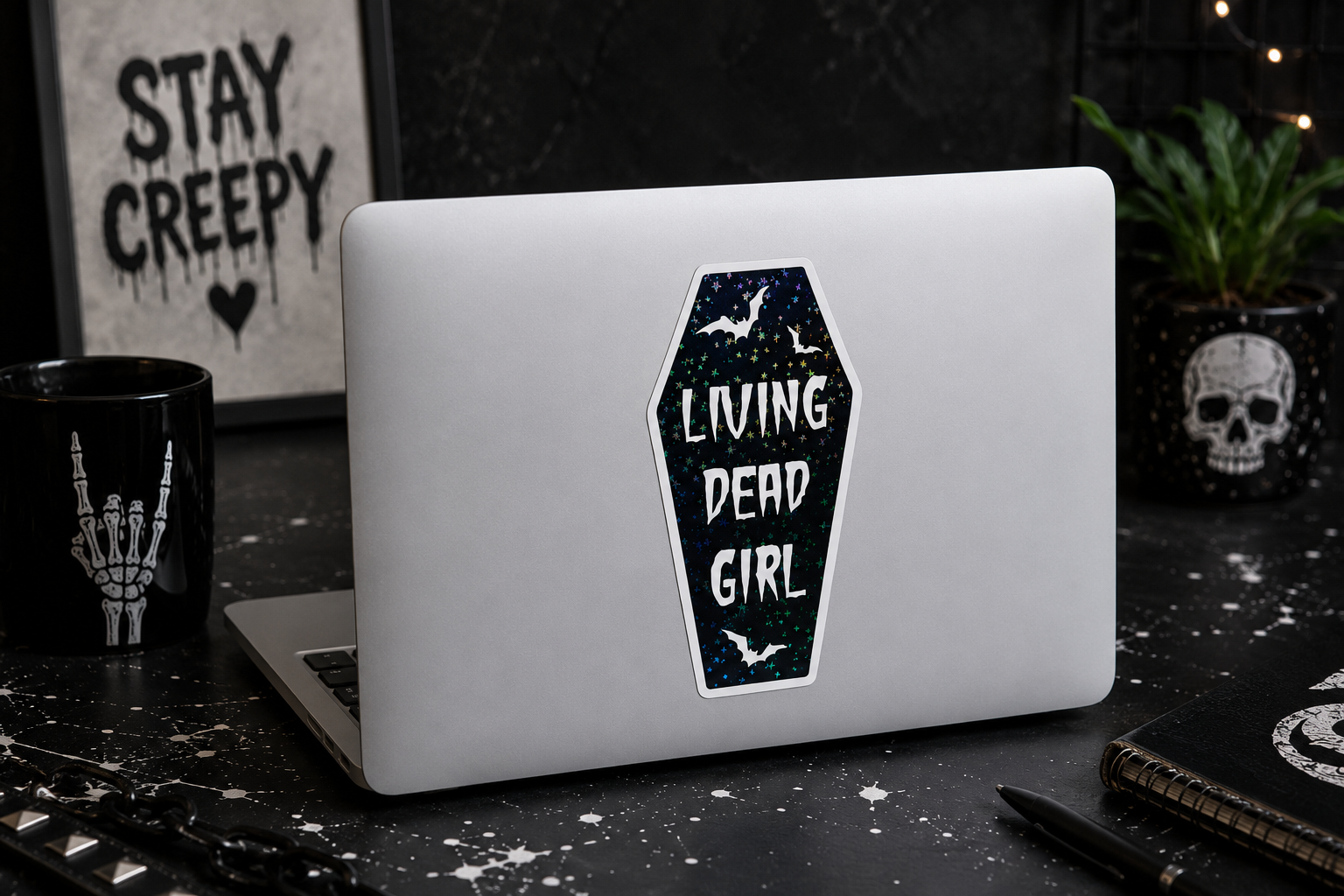 Living Dead Girl Coffin Vinyl Sticker | Gothic Waterproof Coffin Decal | Spooky Halloween Sticker