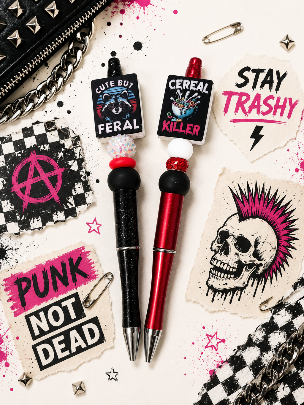 Funny Handmade Beaded Pens | Sarcastic Refillable Pens | Coworker Gift | Office Desk Accessory | Cute but Feral | Eww People | Stay Trashy | Cereal Killer