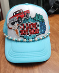 I Love Hot Dads Trucker Hat – Blue & White Western Style Snapback, Funny Patch Hat, Trendy Cowgirl Trucker Cap