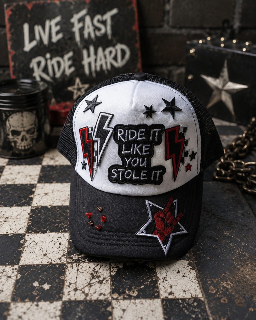 Ride It Like You Stole It Studded Trucker Hat Snapback