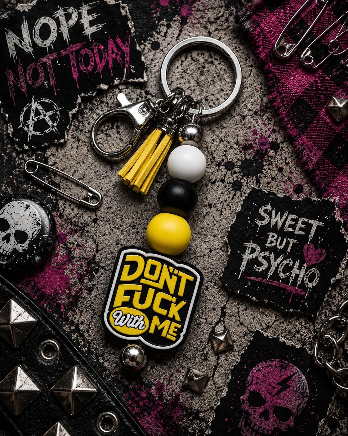 Don't F*ck With Me Beaded Keychain | Funny Sassy Keychain | Handmade Statement Bag Charm | Bold Gift for Badasses