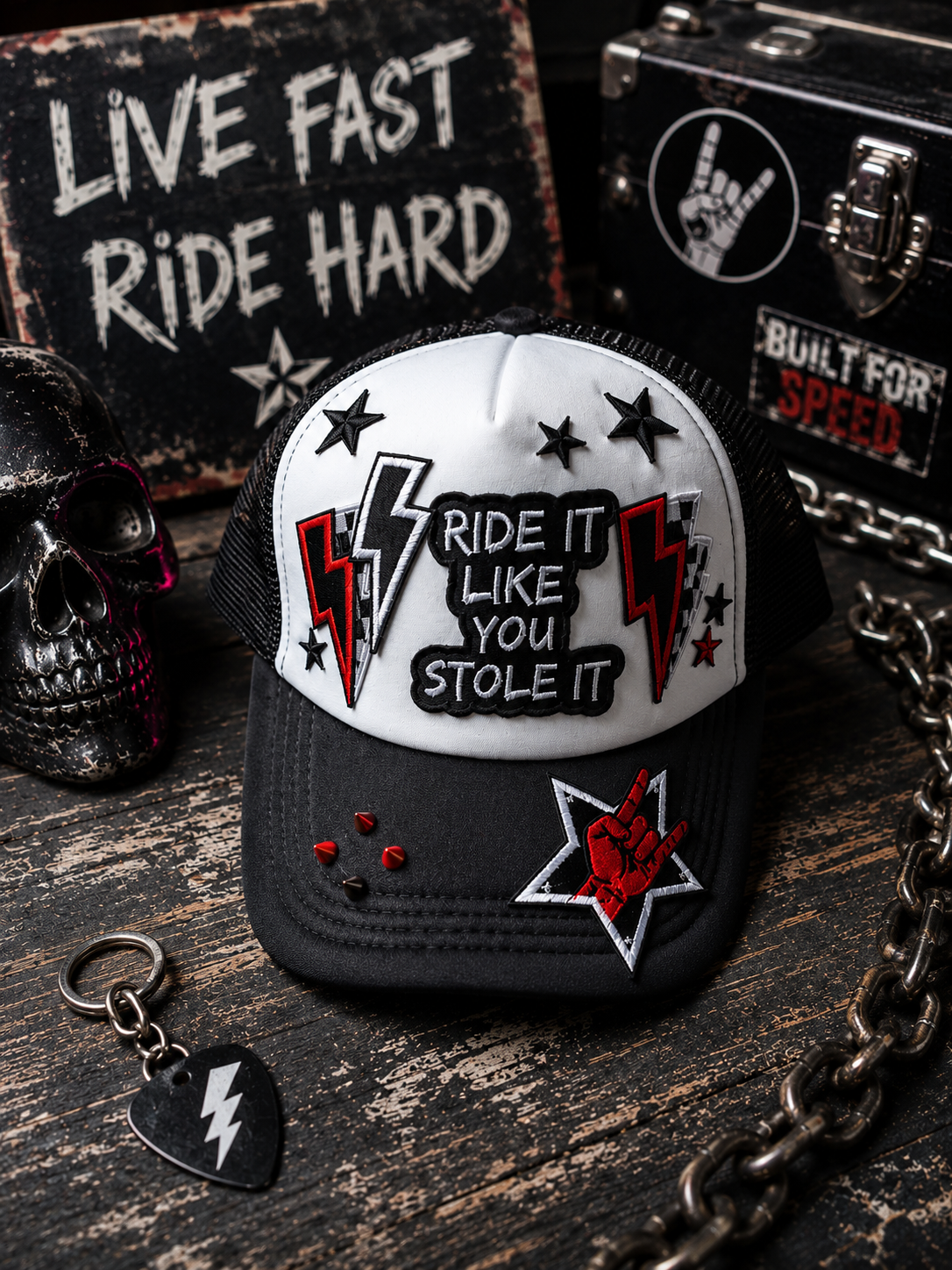 Ride It Like You Stole It Studded Trucker Hat Snapback