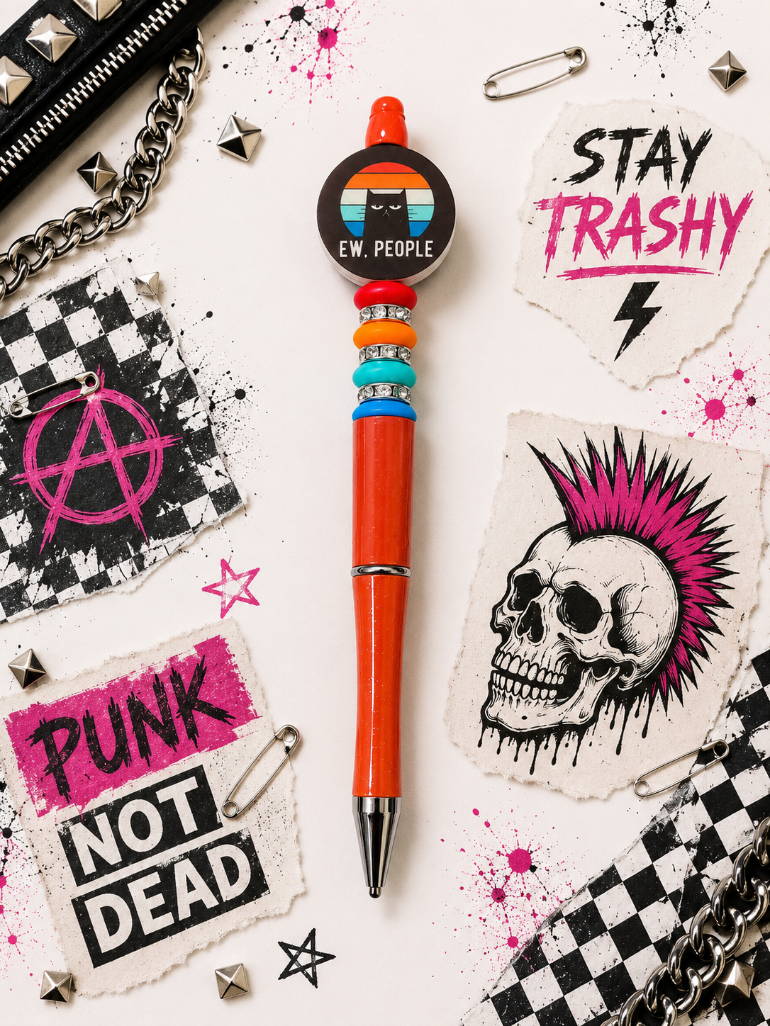 Funny Handmade Beaded Pens | Sarcastic Refillable Pens | Coworker Gift | Office Desk Accessory | Cute but Feral | Eww People | Stay Trashy | Cereal Killer
