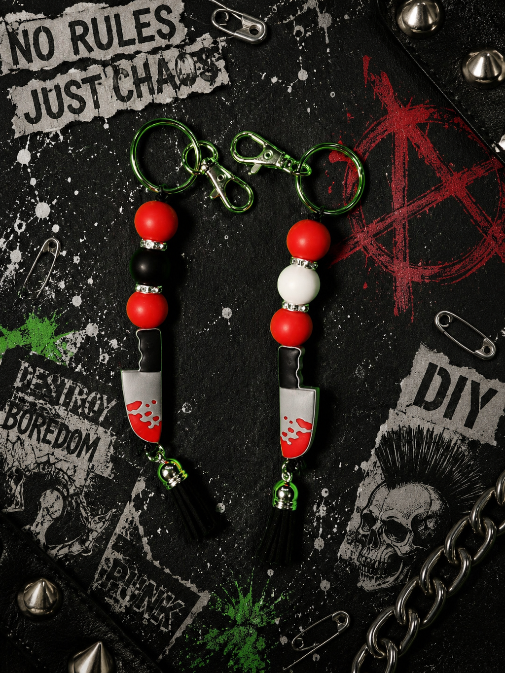 Red & Black Horror Lovers Bloody Knife Keychain | Creepy Cute Slasher Bag Charm
