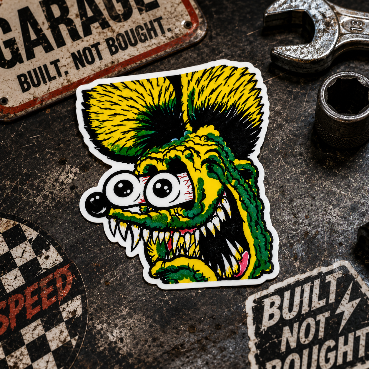 Burnout Ready Hot Rod Monster Vinyl Sticker for Garage Laughs