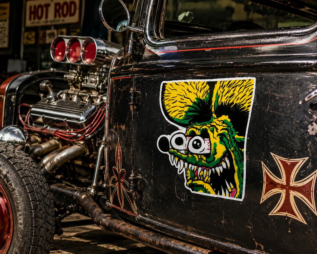 Burnout Ready Hot Rod Monster Vinyl Sticker for Garage Laughs