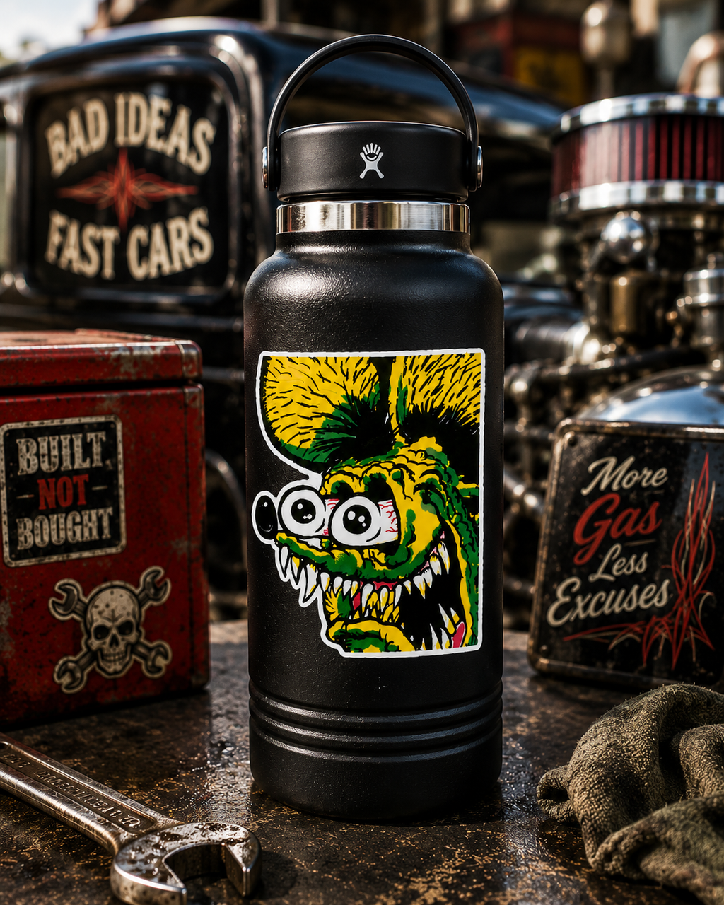 Burnout Ready Hot Rod Monster Vinyl Sticker for Garage Laughs