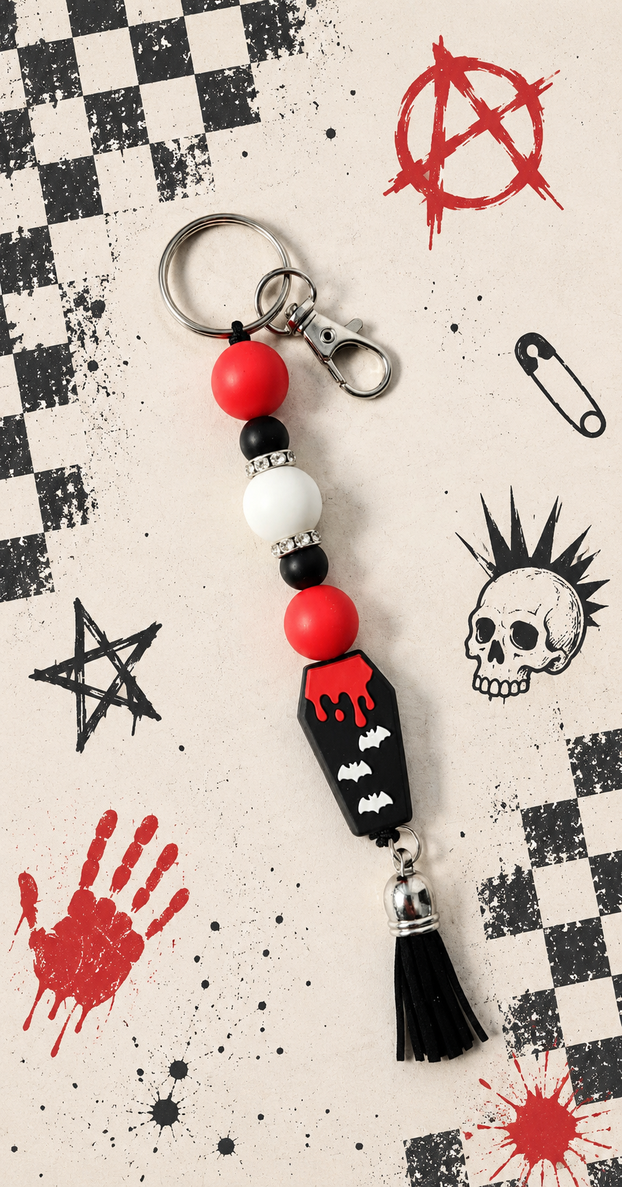 Coffin Cutie Beaded Keychain | Gothic Halloween Keychain | Spooky Cute Bag Charm | Witchy Gift for Her | Creepy Cute Accessory