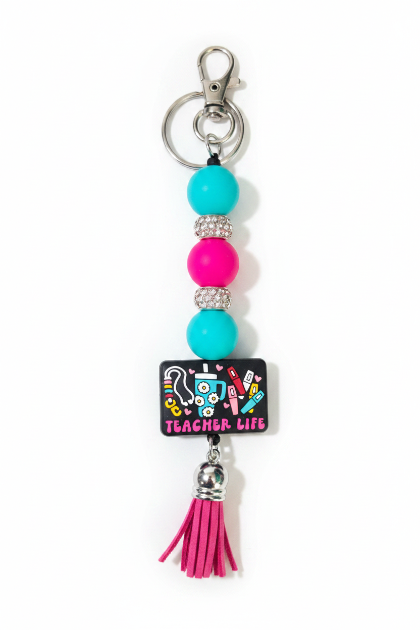 Handmade Teacher Beaded Keychain | Teacher Appreciation Gift | Back to School Gift | Teach Love Inspire Keychain | Teacher Lanyard Charm