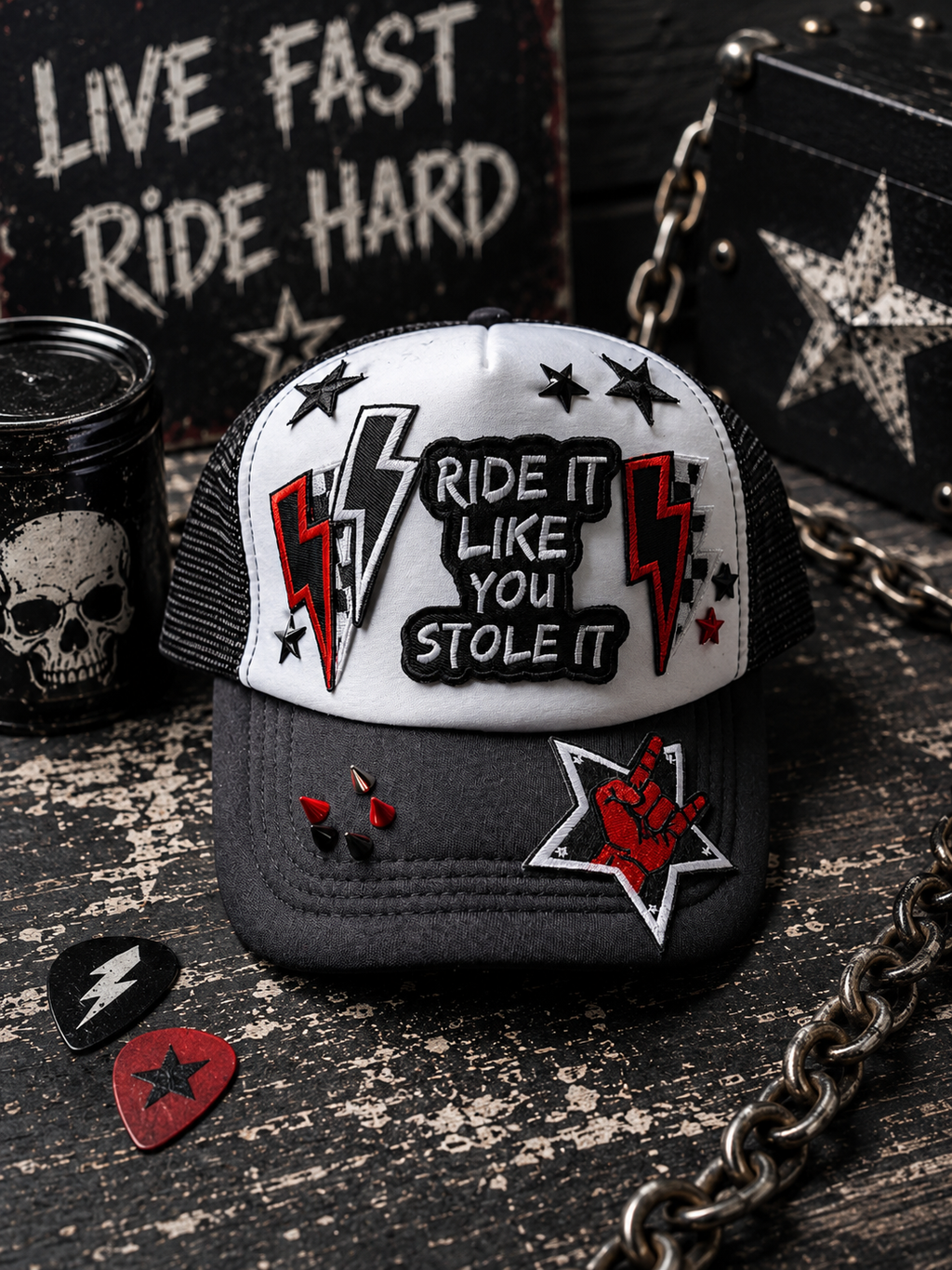 Ride It Like You Stole It Studded Trucker Hat Snapback