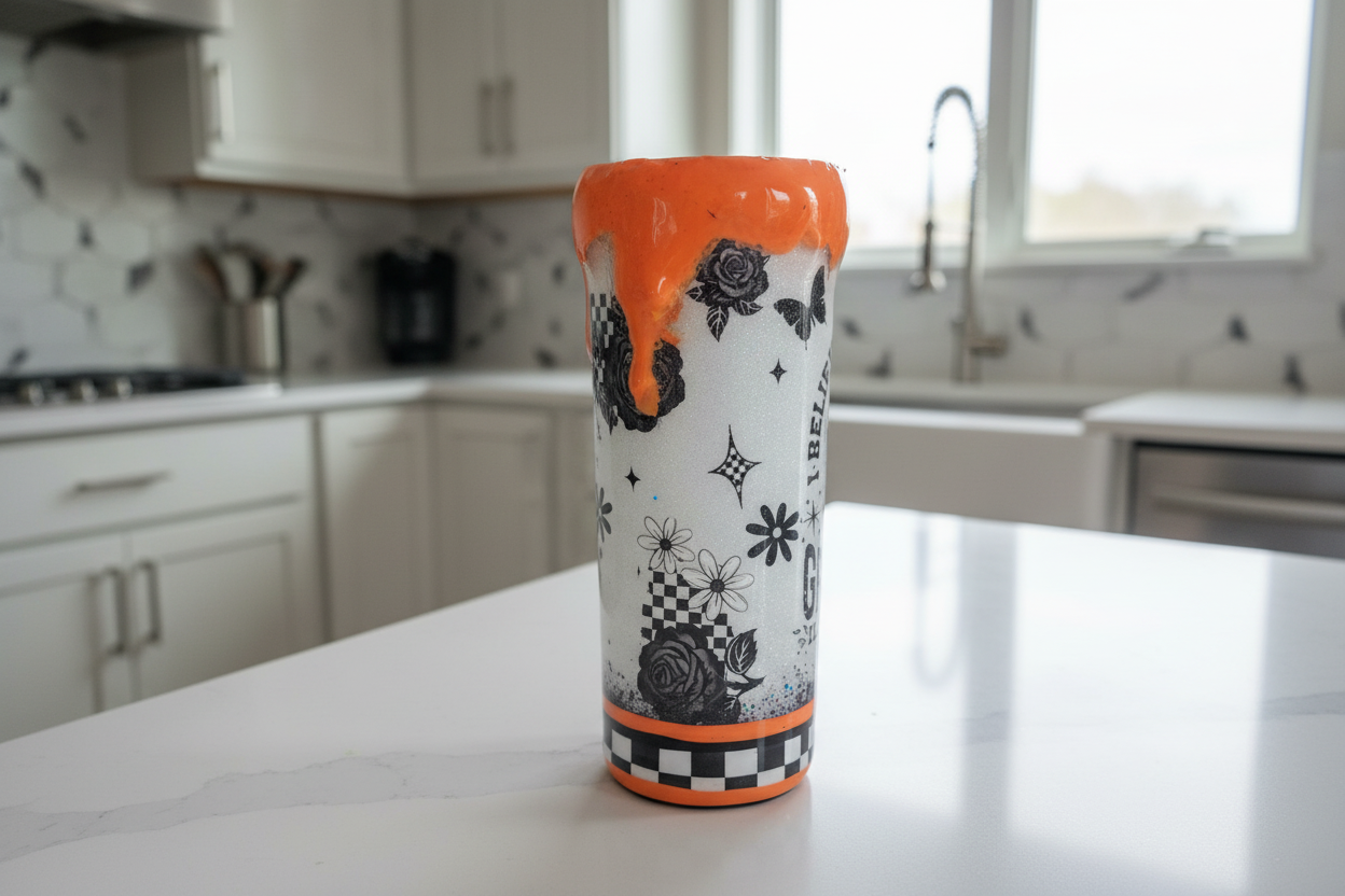 I Believe in Holding Grudges Tumbler 20oz – Heal in Hell Cup, Silver Glitter Epoxy Tumbler, Orange Drip, Funny Sarcastic Gift