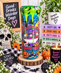 Halloween Glitter Tumbler, Stainless Steel Cup with Epoxy Finish and Metal Straw