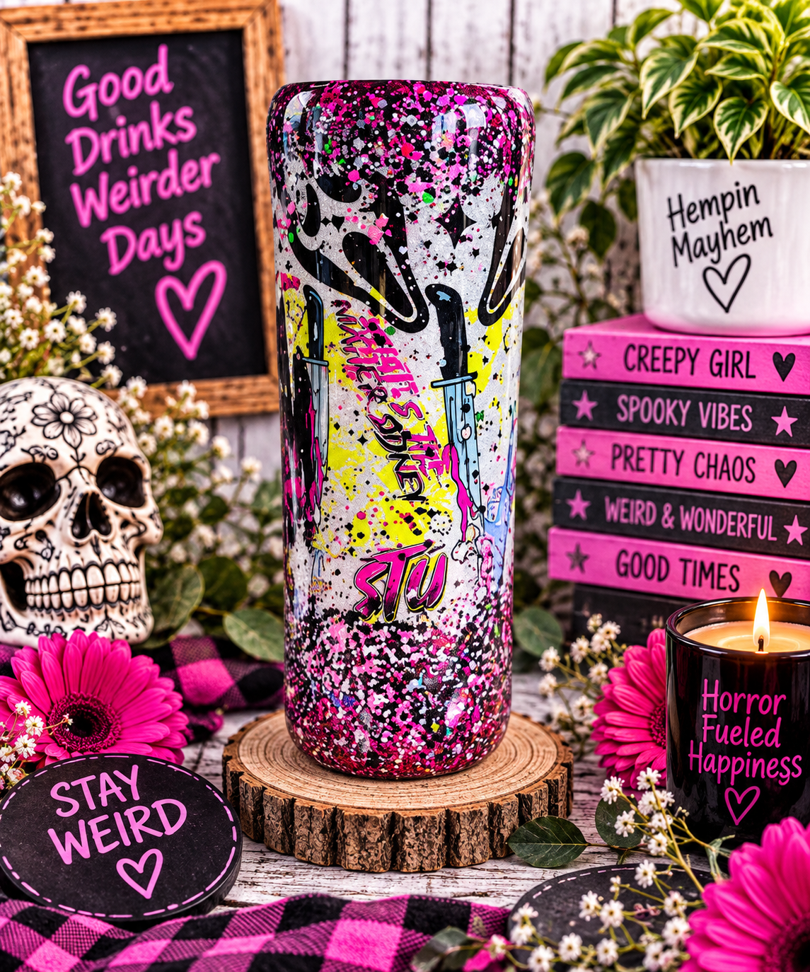 Silver horror fan Glitter Epoxy Tumbler, Spooky Season Vibes, Ghost Face Scream Cup