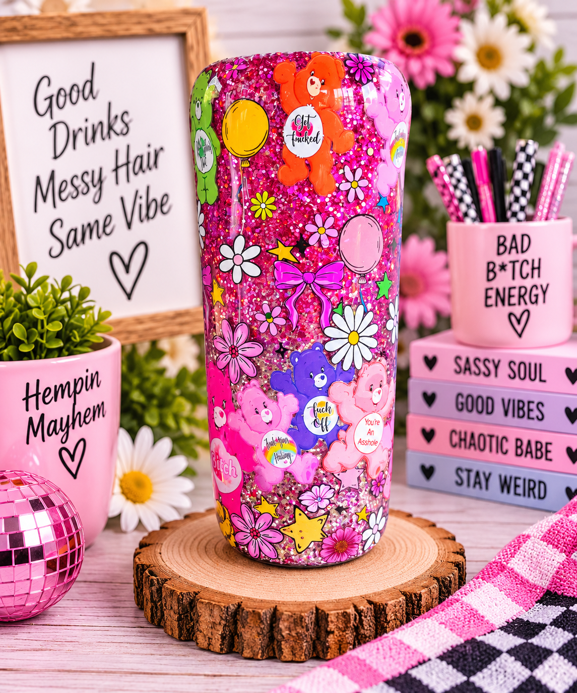 Swear Bear Tumbler – Purple Pink Cuss Word Stainless Steel Cup