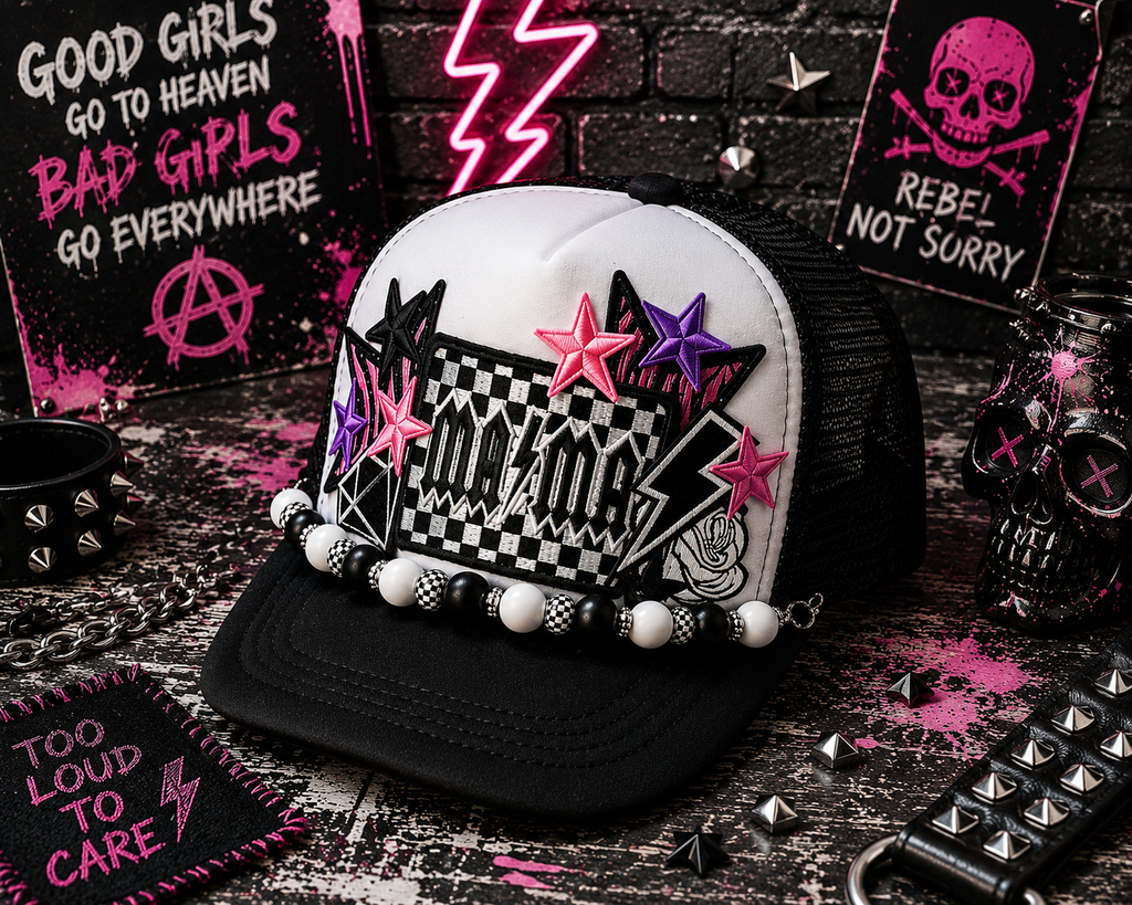 Checkered MAMA Trucker Hat – Retro Vibes Patch Snapback, Black & White Mom Hat, Trendy Checkered Trucker Cap