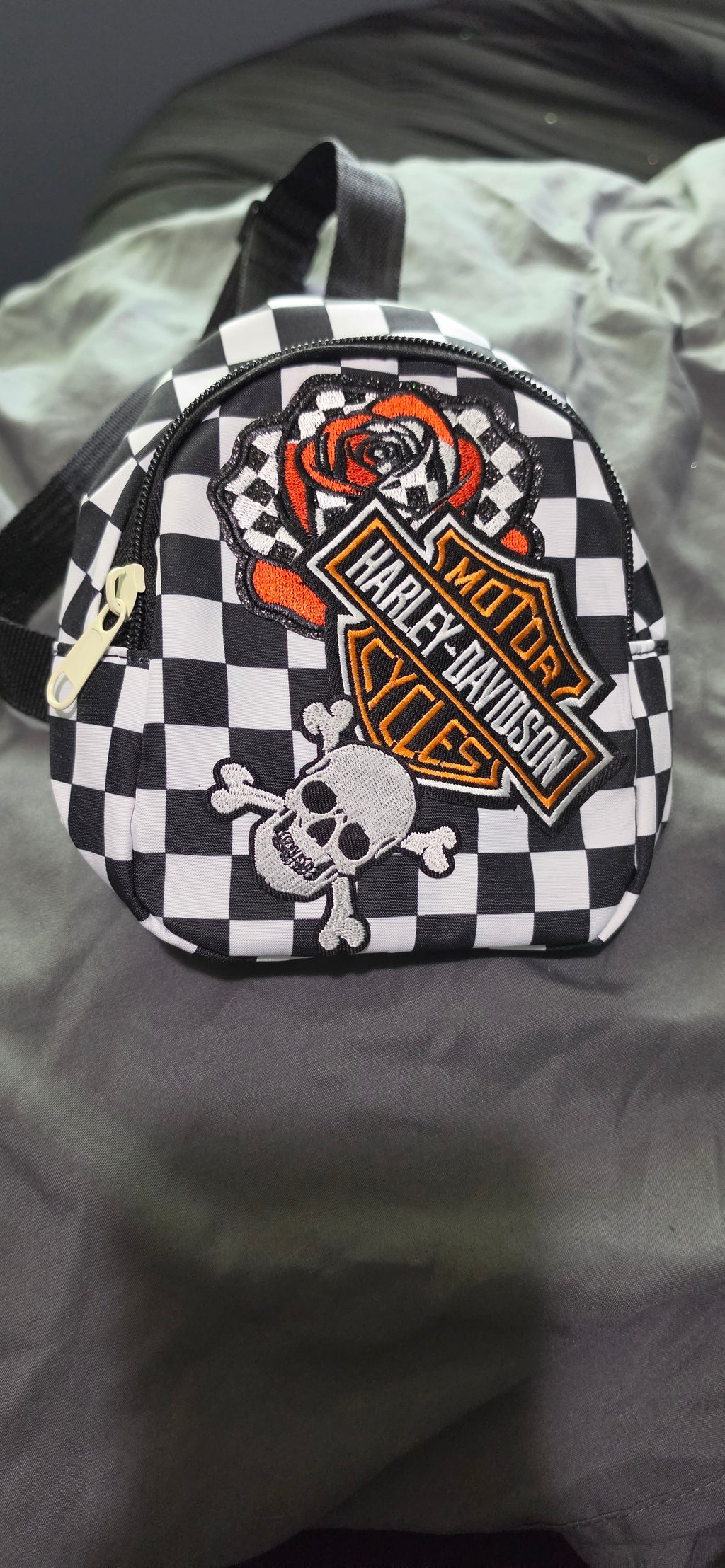Black & White Checkered Mini Backpack with Orange HD Patch