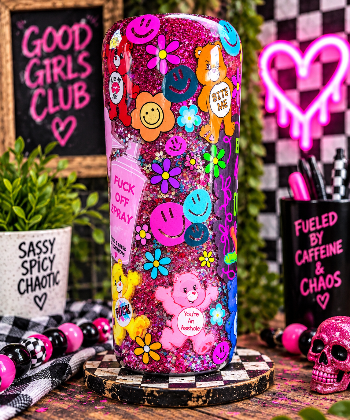 Sassy Swear Bears Epoxy Tumbler | Insulated Stainless Steel Cup with Lid & Straw