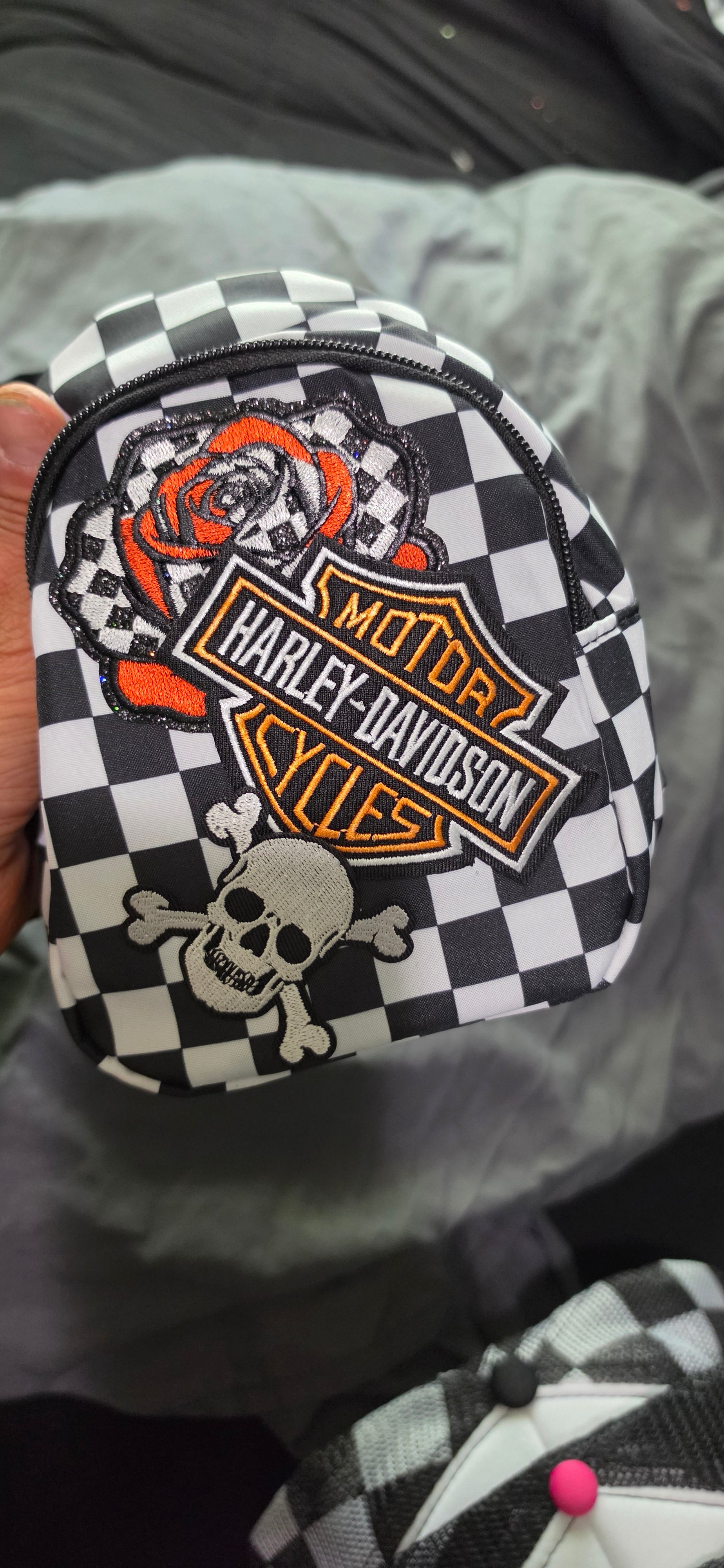 Black & White Checkered Mini Backpack with Orange HD Patch