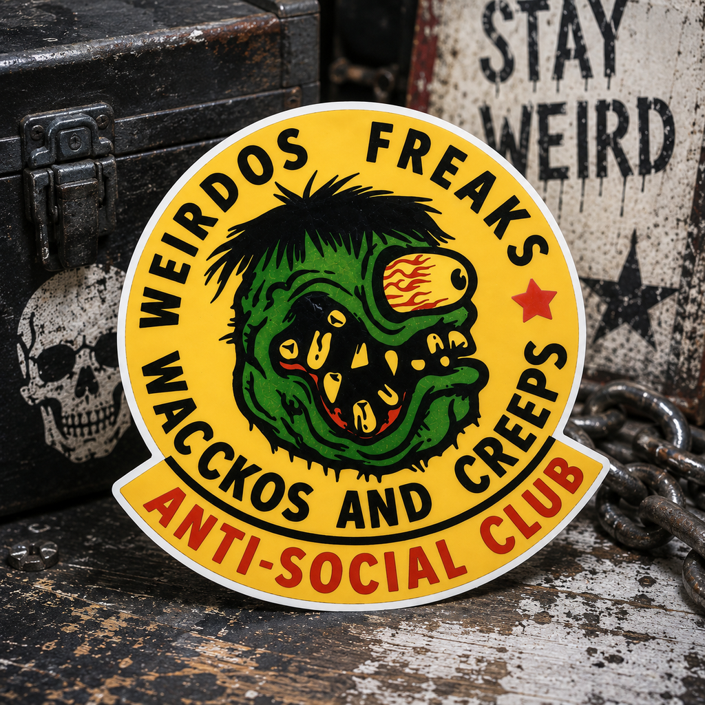 Weirdos Freaks Wackos & Creeps Vinyl Sticker | Funny Anti Social Sticker | Punk Goth Decal | Weatherproof Laptop Water Bottle Sticker | Rebel Gift