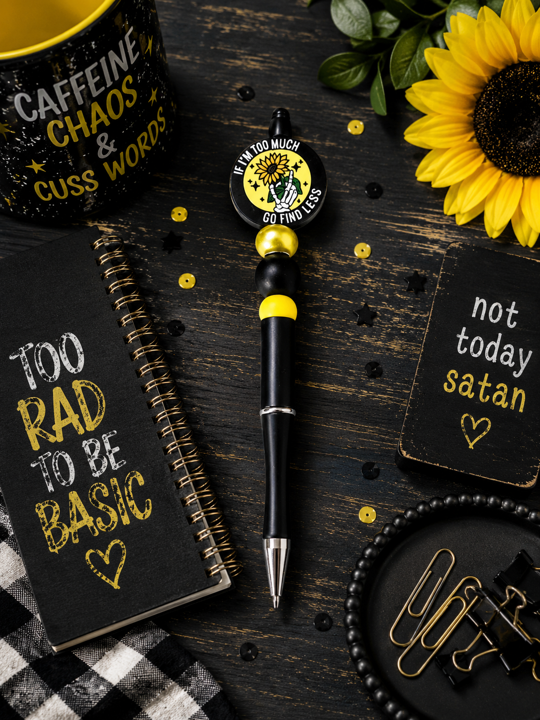 If I'm Too Much Go Find Less Beaded Pen | Funny Handmade Refillable Pen | Sassy Office Gift