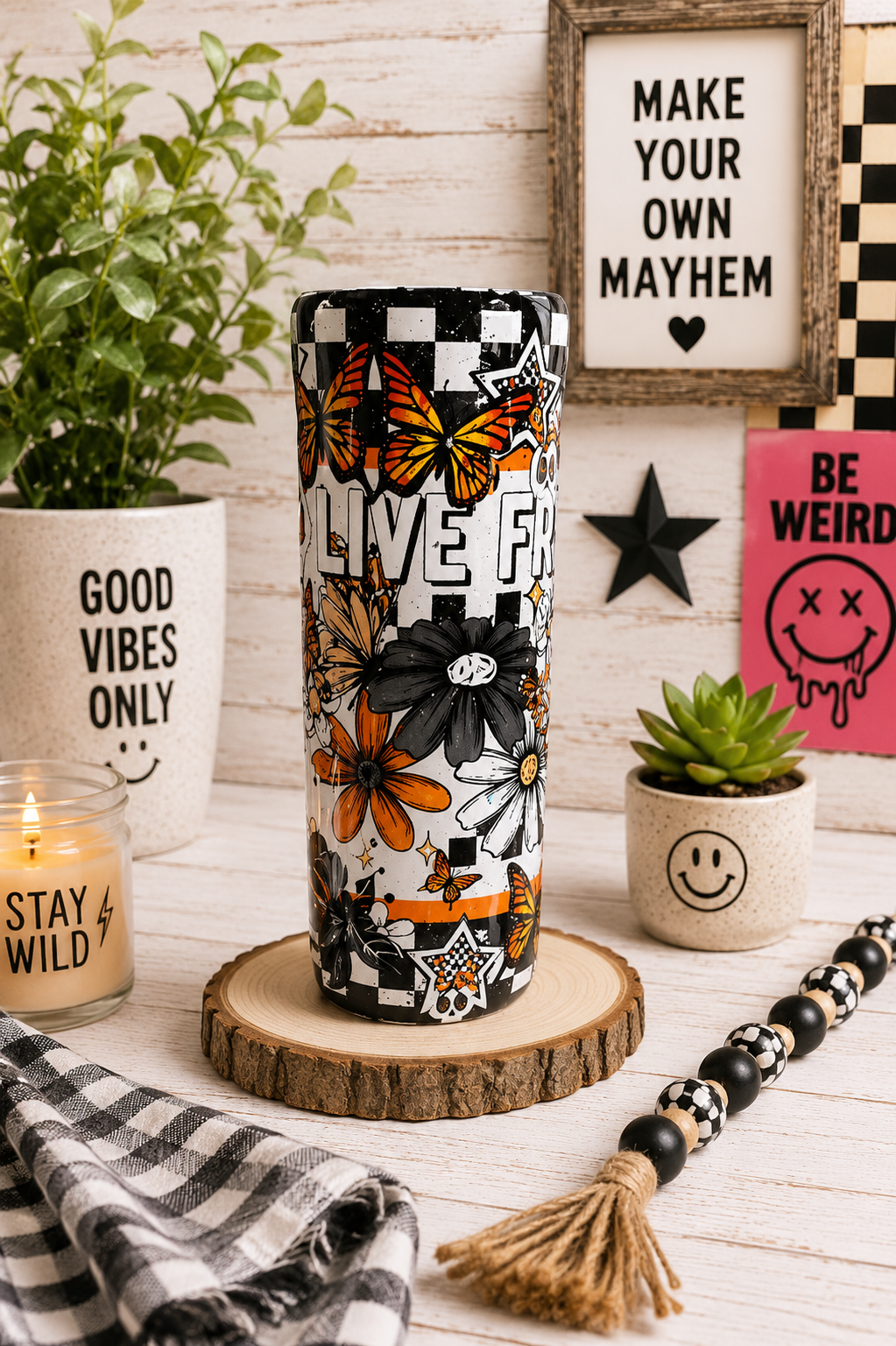 Live Free Floral Glitter Tumbler | 20oz Stainless Steel Epoxy Cup | Silver Sparkle Insulated Drinkware