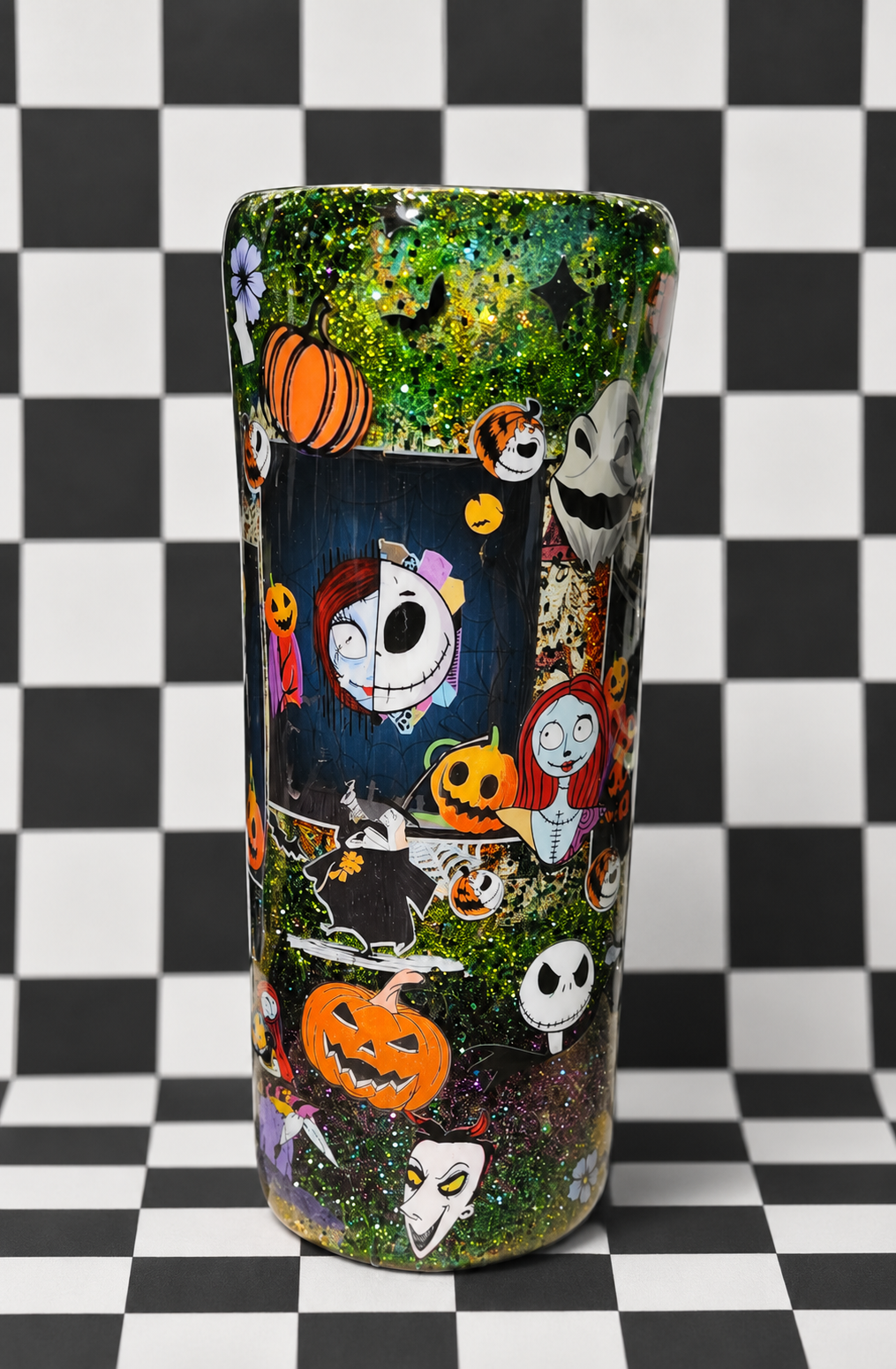 Green, Orange & Purple Halloween Epoxy Tumbler – 20oz Glitter Leopard Print Stainless Steel Cup | Spooky Fall Drinkware | Handmade Halloween Gift