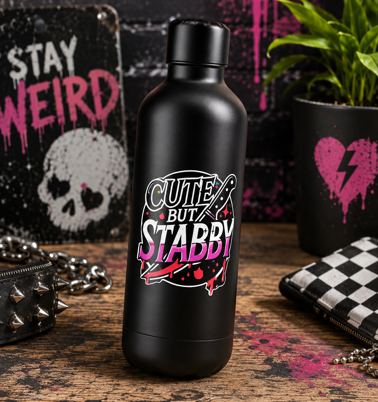 Cute but Stabby Vinyl Sticker | Funny Pink Goth Sticker | Waterproof Laptop, Water Bottle & Tumbler Decal