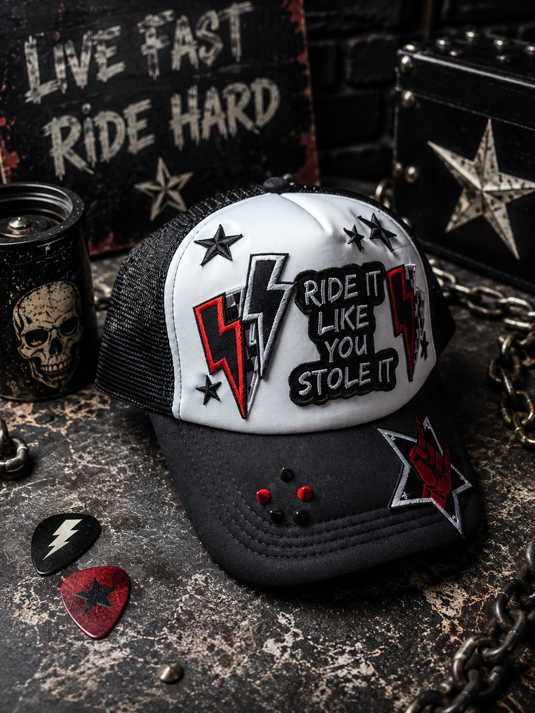 Ride It Like You Stole It Studded Trucker Hat Snapback