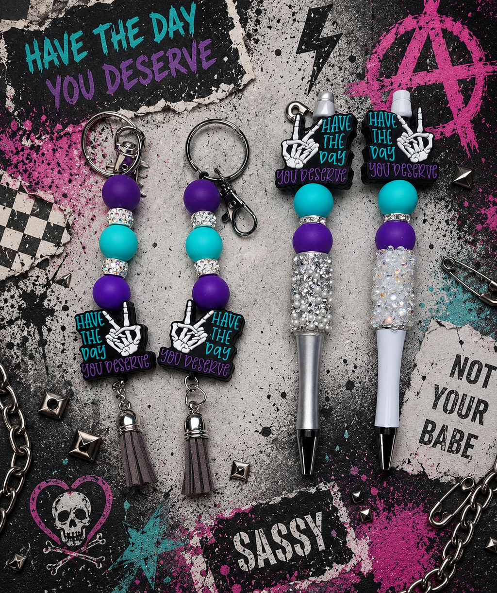 Purple and Blue Beaded Pen & Keychain Gift Set