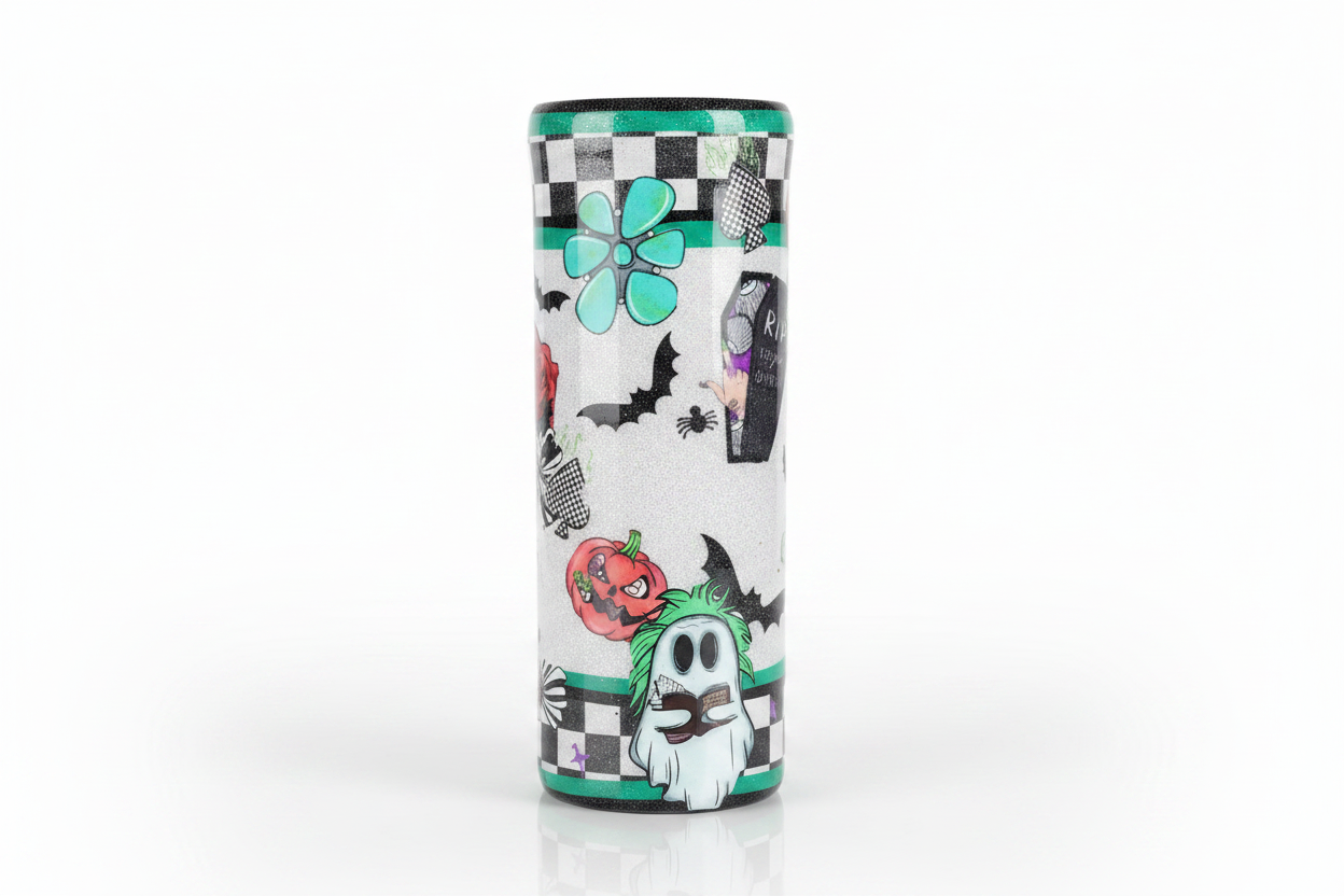 Cute Ghost Glitter Tumbler 20oz – Silver Sparkle Epoxy Cup – Spooky Cute Halloween Coffee Mug – Handmade Stainless Steel Travel Cup
