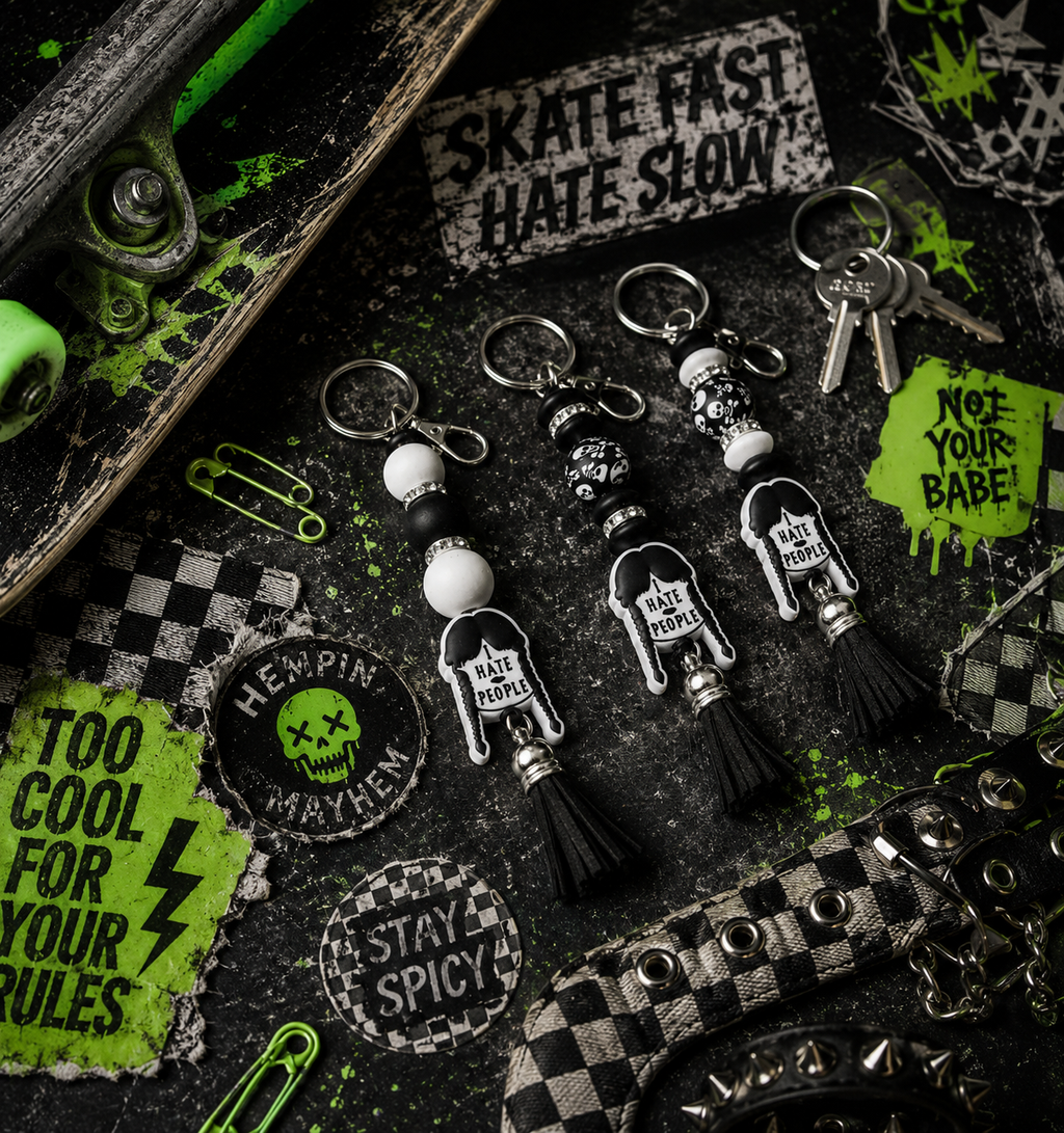 Black and White Spooky Keychain