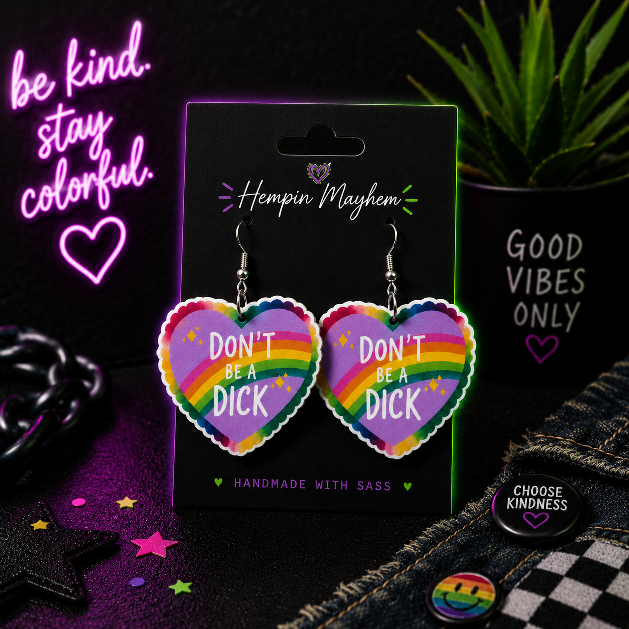 🌈 Don't Be a Jerk Rainbow Dangle Earrings | Funny Sassy Statement Earrings | Colorful Handmade Jewelry
