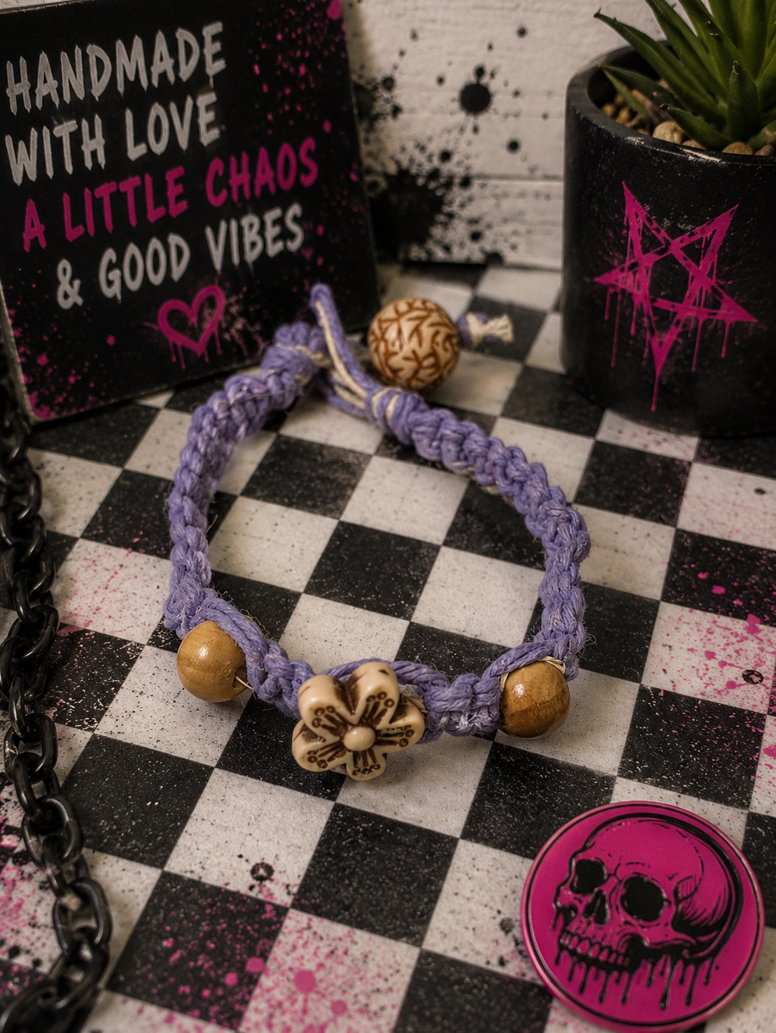 Lavender Hemp Flower Bracelet | Handmade Macrame Bracelet | Adjustable Boho Bracelet | Cotton Cord Jewelry | Hippie Gift | Everyday Bracelet