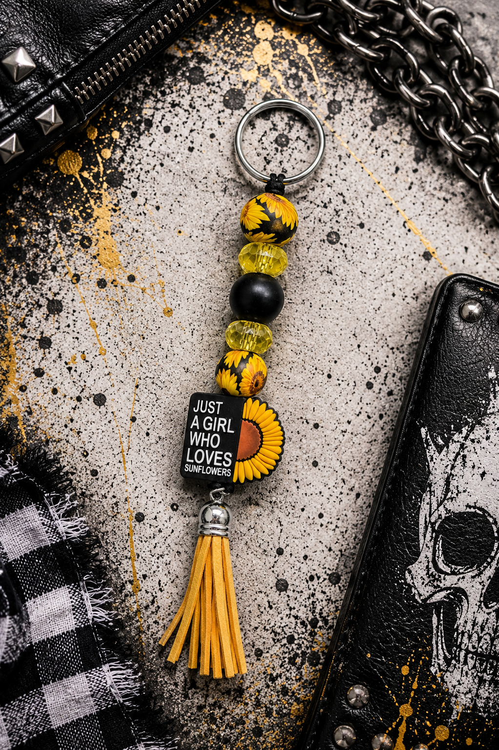Just a Girl Who Loves Sunflowers Beaded Keychain | Handmade Sunflower Keychain | Floral Tassel Keychain | Cute Sunflower Gift for Her | Backpack Charm | Purse Accessory