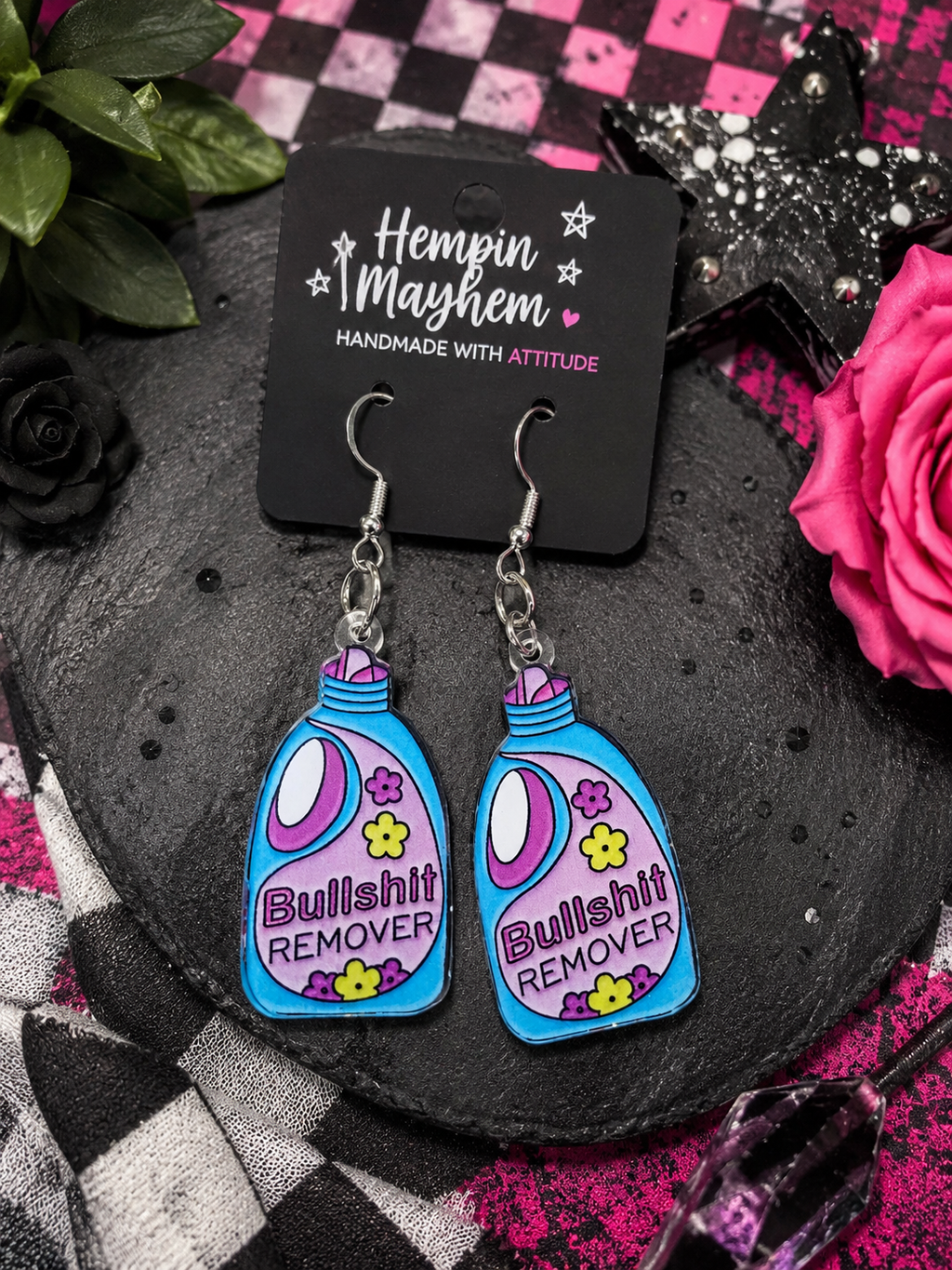 Sassy Floral Acrylic Dangle Earrings | Purple Blue Statement Jewelry
