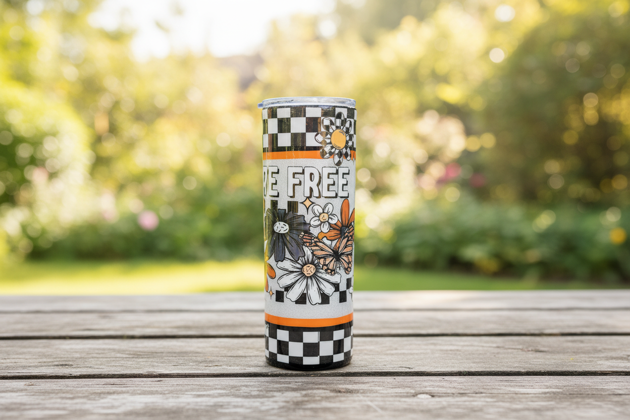 Live Free Floral Glitter Tumbler | 20oz Stainless Steel Epoxy Cup | Silver Sparkle Insulated Drinkware