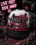 I’m Fine Raccoon Trucker Hat – Black & White Checkered Snapback, Funny Emo Streetwear Cap, Gothic Grunge Alternative Hat