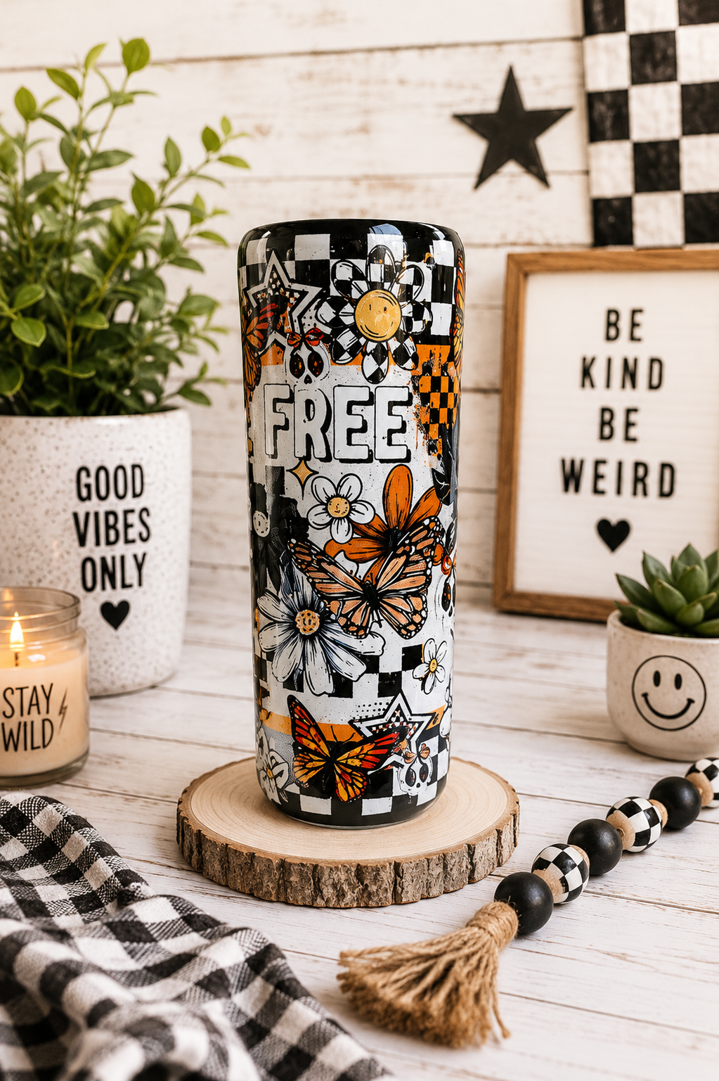 Live Free Floral Glitter Tumbler | 20oz Stainless Steel Epoxy Cup | Silver Sparkle Insulated Drinkware