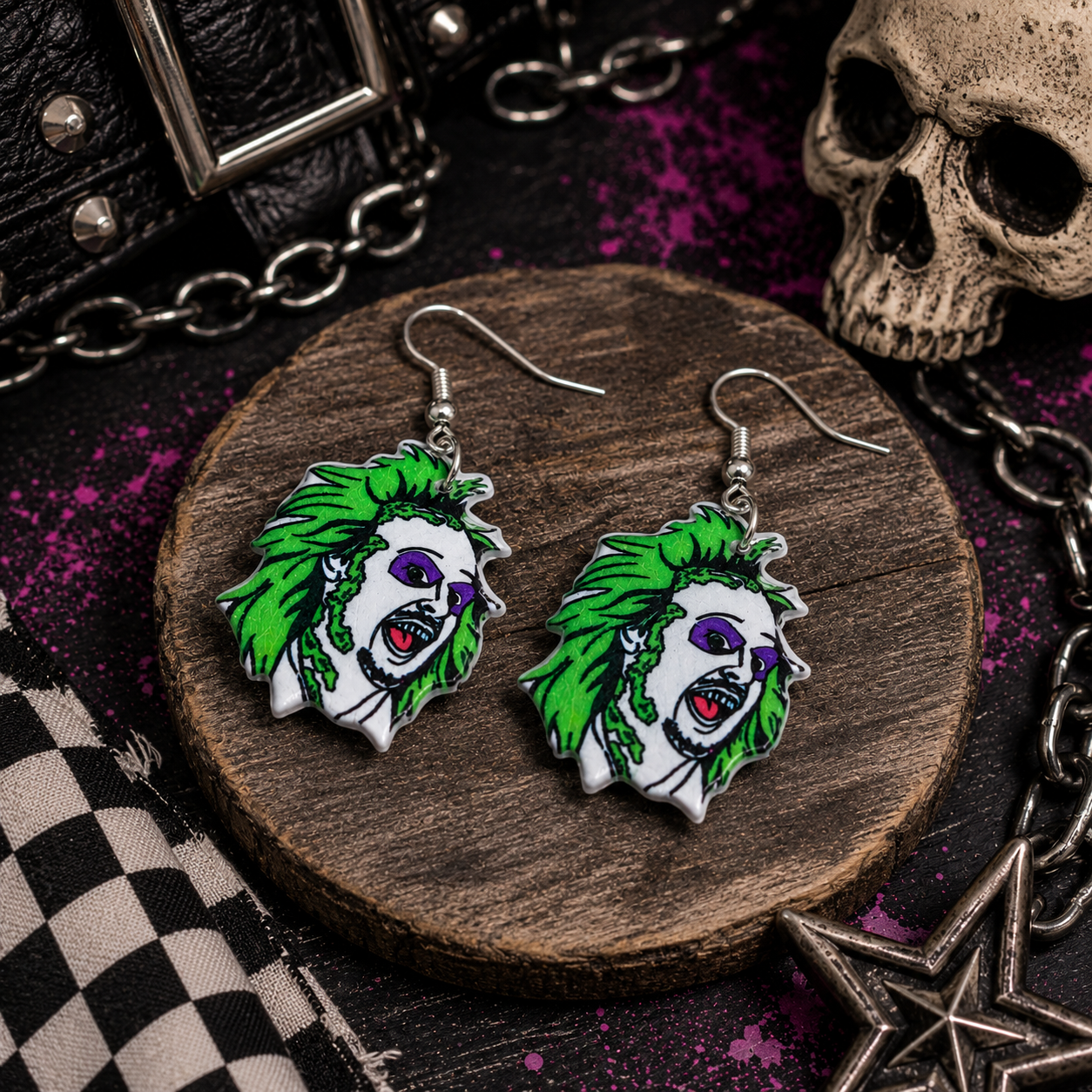 Spooky Ghost Acrylic Earrings | Handmade Halloween Dangle Earrings | Green & Black Goth Jewelry | Lightweight Alternative Earrings
