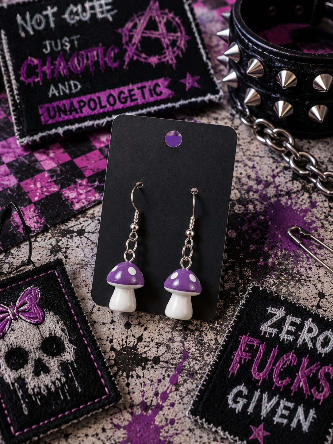 Sassy Purple Mushroom Dangle Earrings | Cottagecore Fairycore Jewelry | Whimsical Handmade Statement