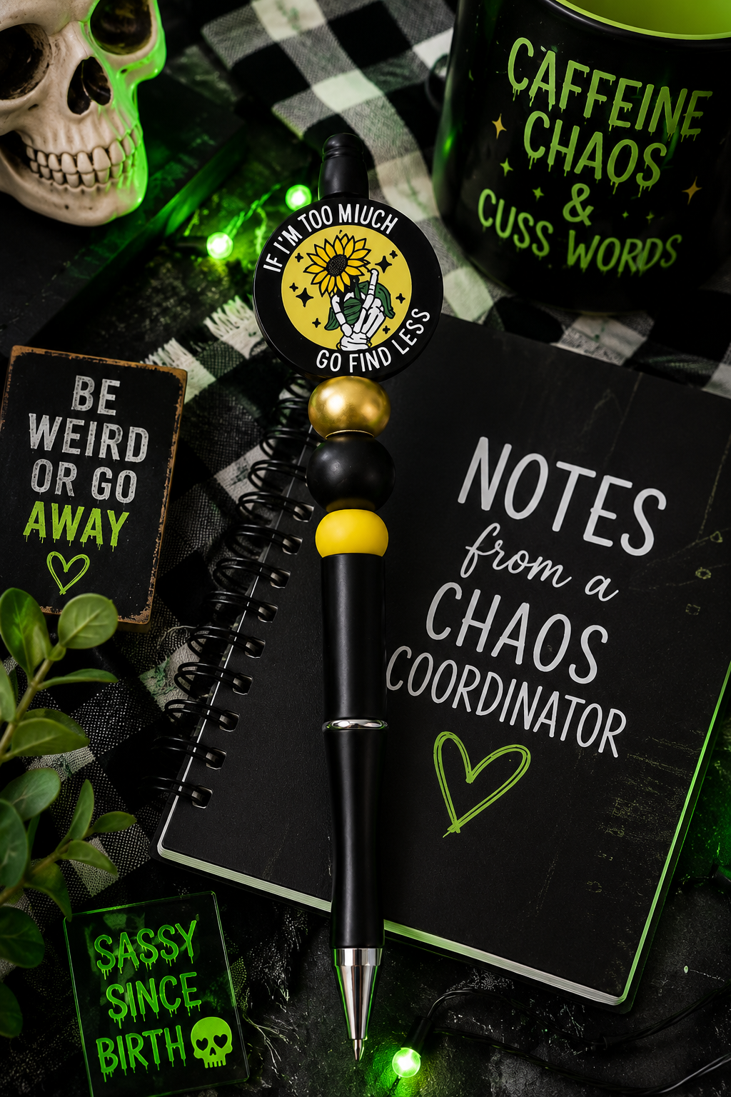 If I'm Too Much Go Find Less Beaded Pen | Funny Handmade Refillable Pen | Sassy Office Gift