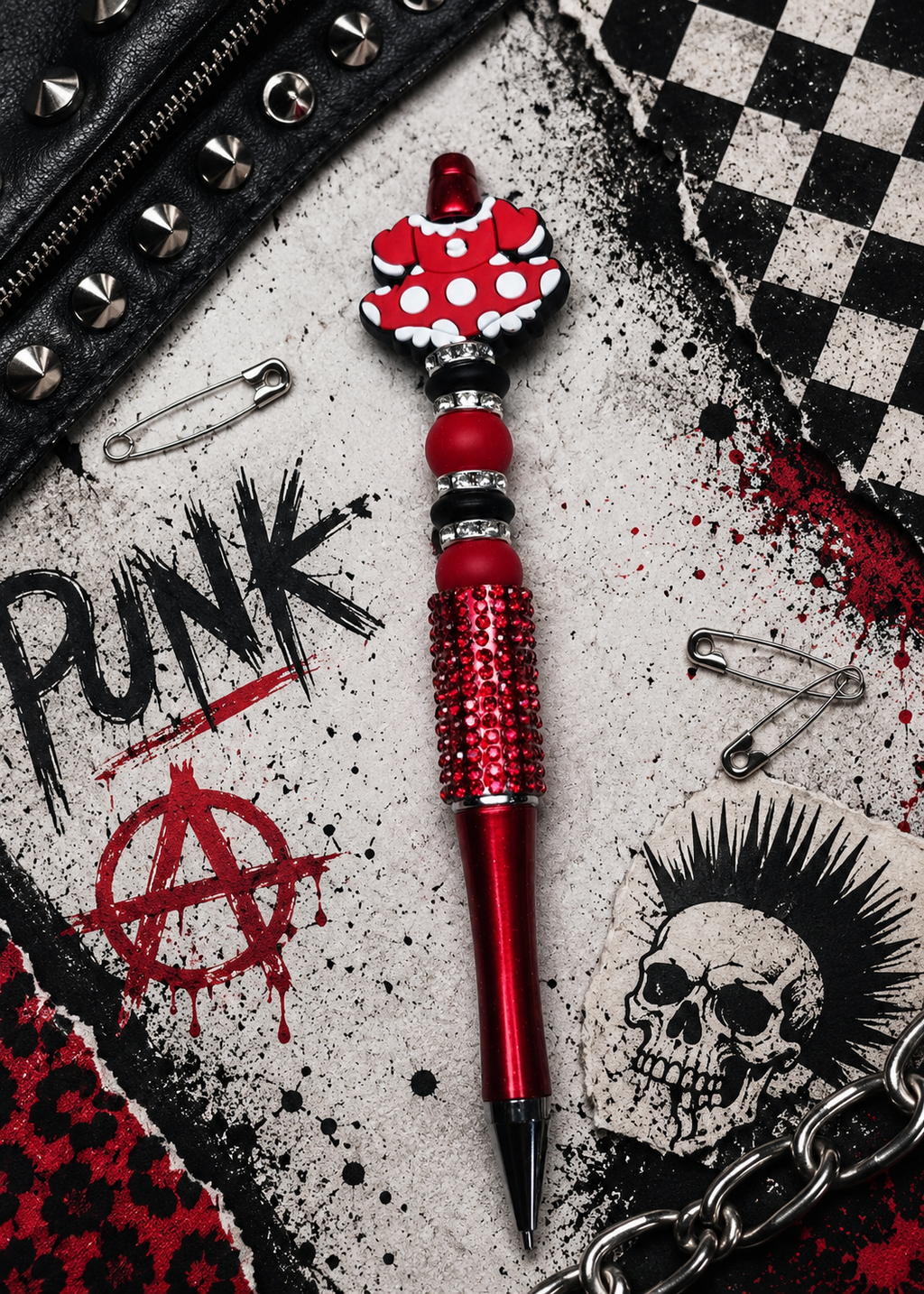 Red, Black & White Beaded Gift Set | Handmade Keychain, Pen & Sticker | Hempin Mayhem