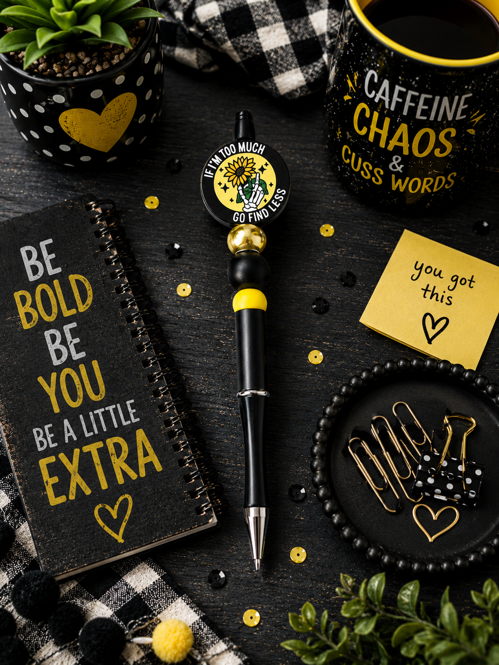 If I'm Too Much Go Find Less Beaded Pen | Funny Handmade Refillable Pen | Sassy Office Gift